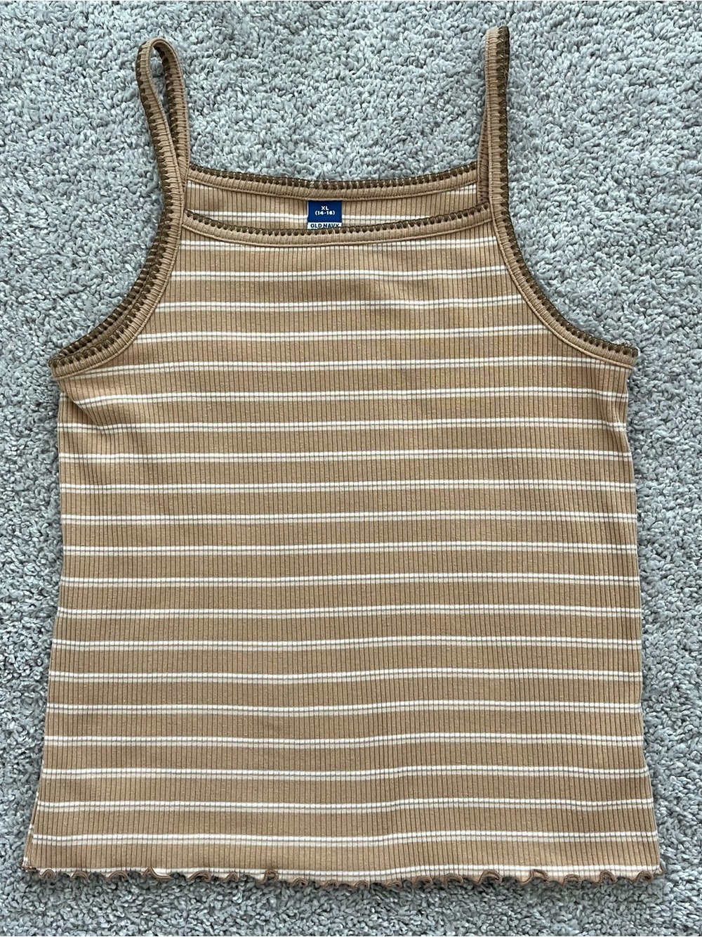 Old Navy Camel and White Ribbed Stripe Tank Girls 14/16